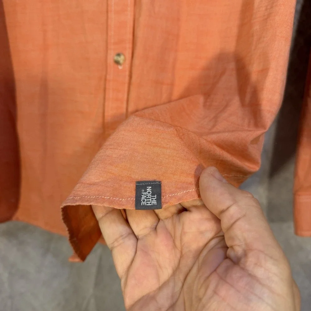 north face long sleeve button down shirt Montgomery Orange L Denim Style Pockets